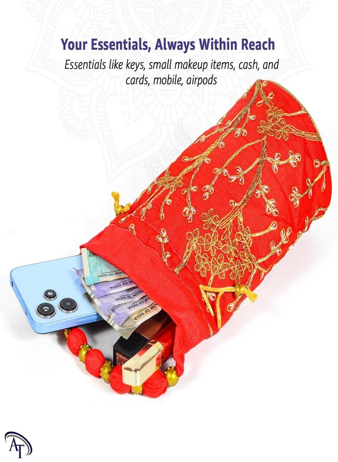 Ankit Traders AT Multicolour Royal Potli Bags for Women Pack of 10 | Beads Handle Bridal Batwa Purse | Ideal for Wedding, Festive & Return Gifts - Image 5